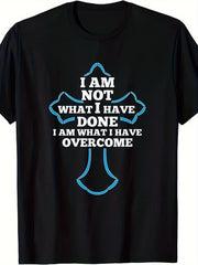 I Am Not What I Have Done I Am What I Have Overcome Christian Recovery Graphic Tee for Men Women, Inspirational Sobriety Short Sleeve T-Shirt, Casual Crew Neck Top for Recovery Gift