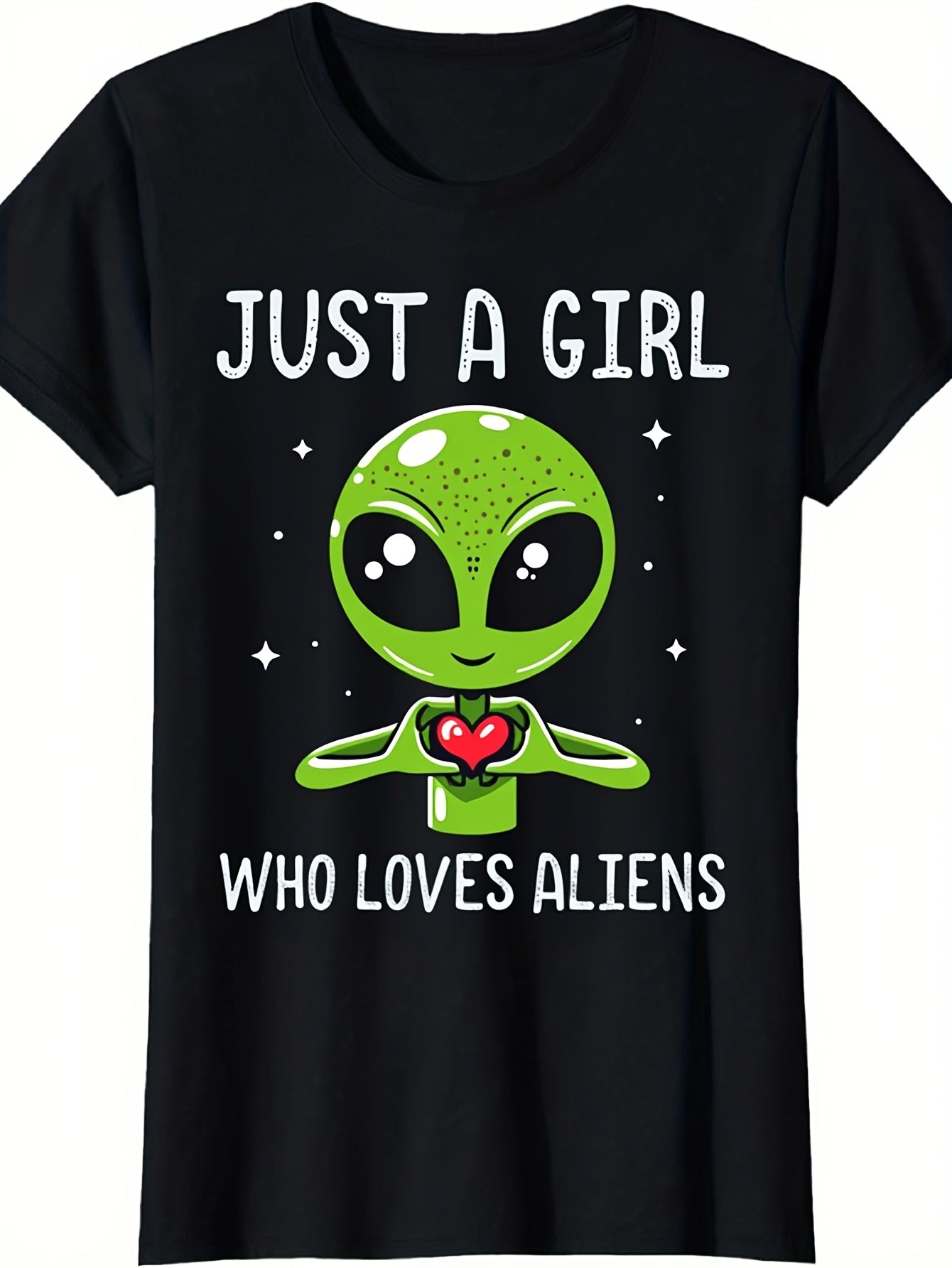 Unisex Retro Alien Graphic T-Shirt - Just A Girl Who Loves Aliens Funny Space Graphic Tee for Men Women, Cute UFO Sci Fi Short Sleeve T-Shirt, Casual Crew Neck Top for Alien Lover Gift