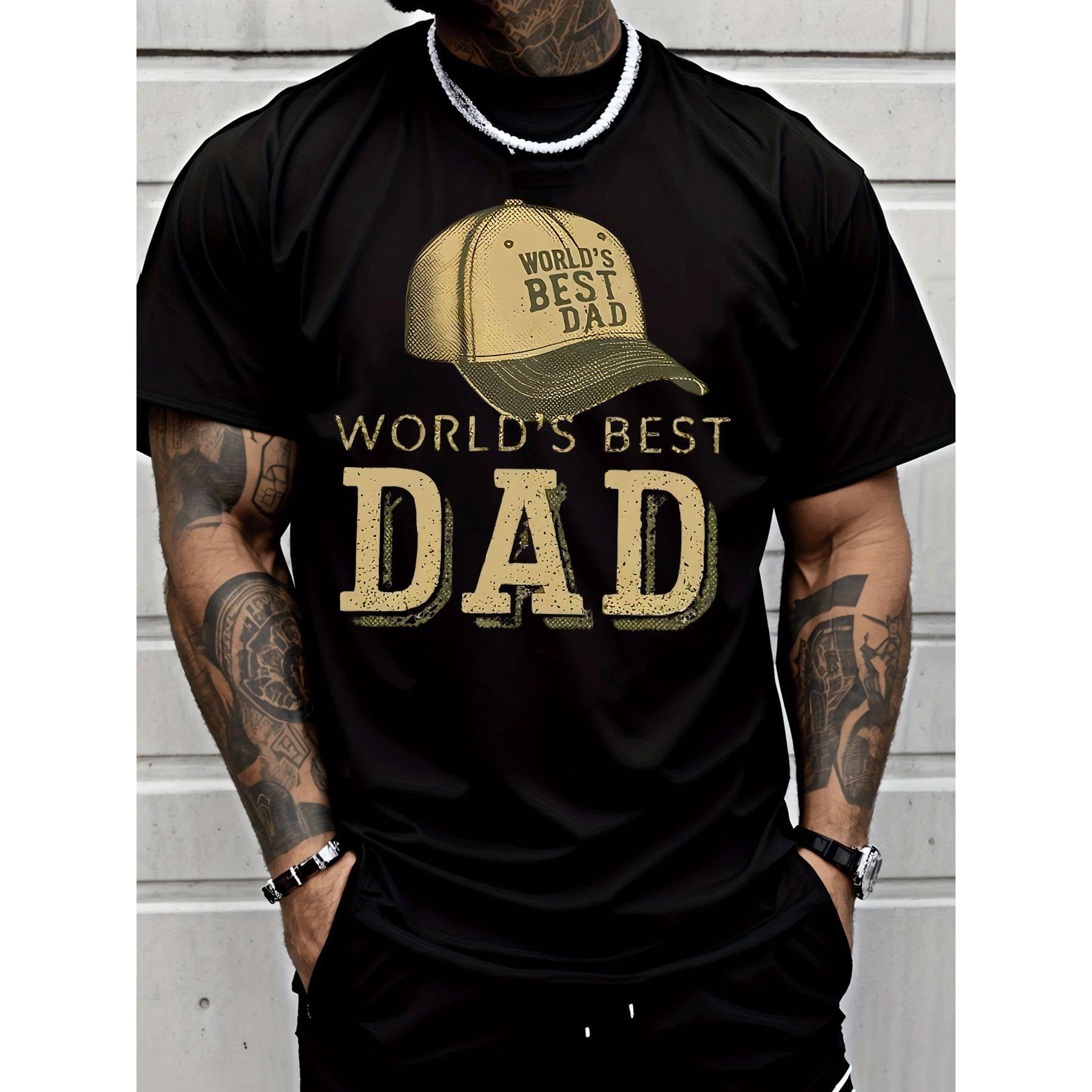 Men'S Crew Neck T-Shirt Casual Trend World'S Best Dad Cap Print Suitable for Adult Men'S Daily Wear Father'S Day Gift Men'S Fashion