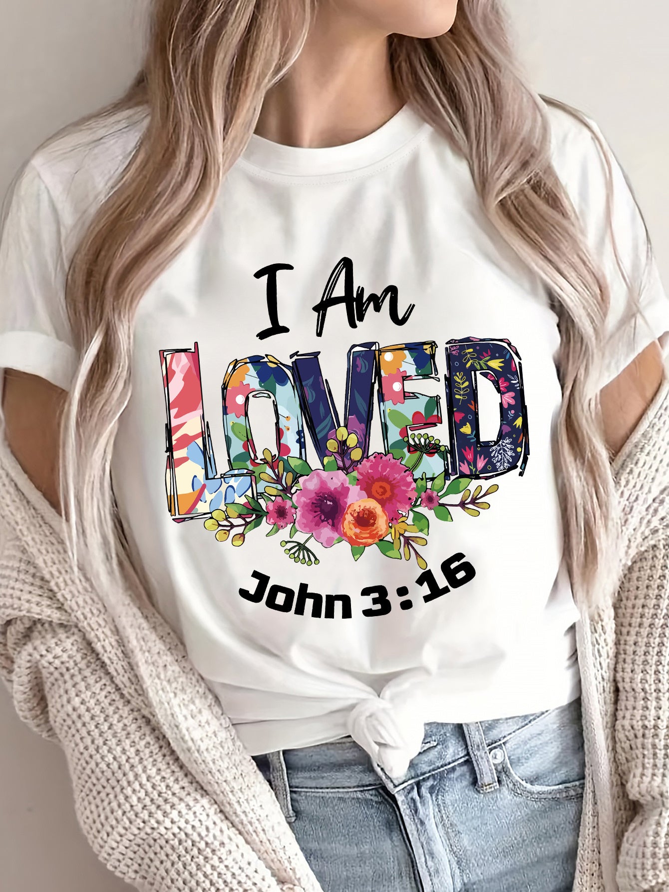 Women'S Inspirational T-Shirt, "I Am Loved" John 3:16 Print