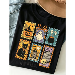 Halloween Cute Ghost Pumpkin Cat Shirt, Cute Ghost Shirt, Retro Ghost Tee, Women's Halloween Shirt,Cat Shirt
