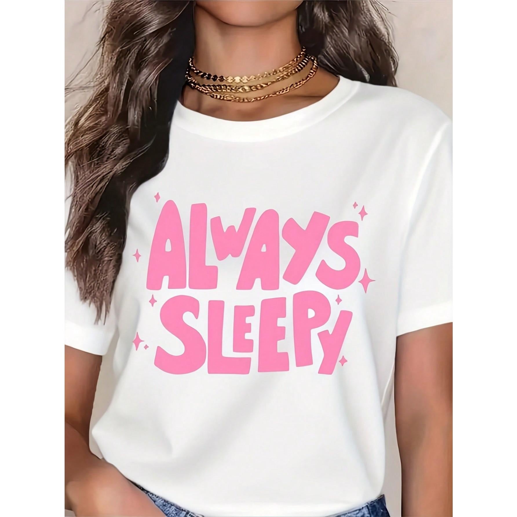Women Cute Tee, Pink Top, Breathable Short Sleeve, Cozy For Holiday Parties, Slumbe