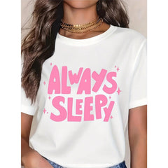 Women Cute Tee, Pink Top, Breathable Short Sleeve, Cozy For Holiday Parties, Slumbe
