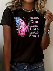 Blessed By God Loved By Jesus Led By The Spirit Christian Graphic Tee for Men Women, Inspirational Faith Short Sleeve T-Shirt, Casual Crew Neck Top for Church Gift