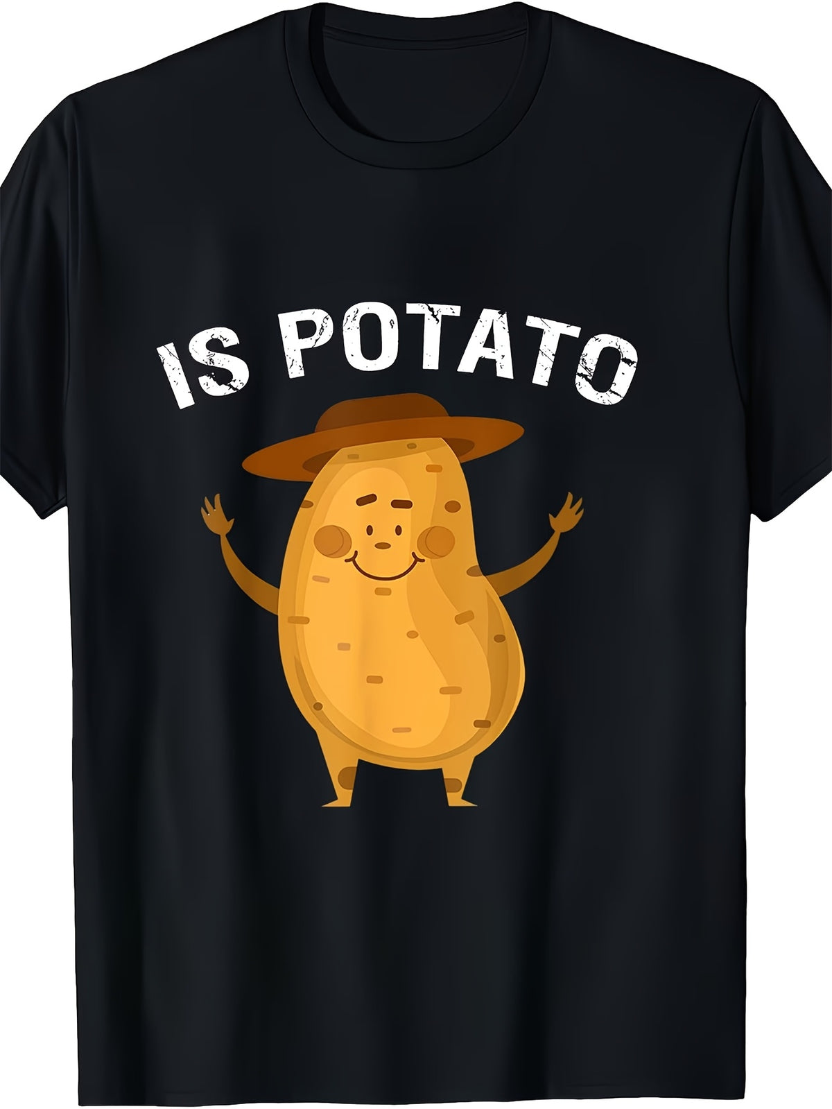 Cute Hat-Wearing Cartoon Potato Graphic Tee, Is It a Potato Pattern T-shirt Unisex Soft Cotton Crew Neck Top, All Season Funny Meme Tee, Casual Daily Outfit for Potato Lovers and Humor Enthusiasts