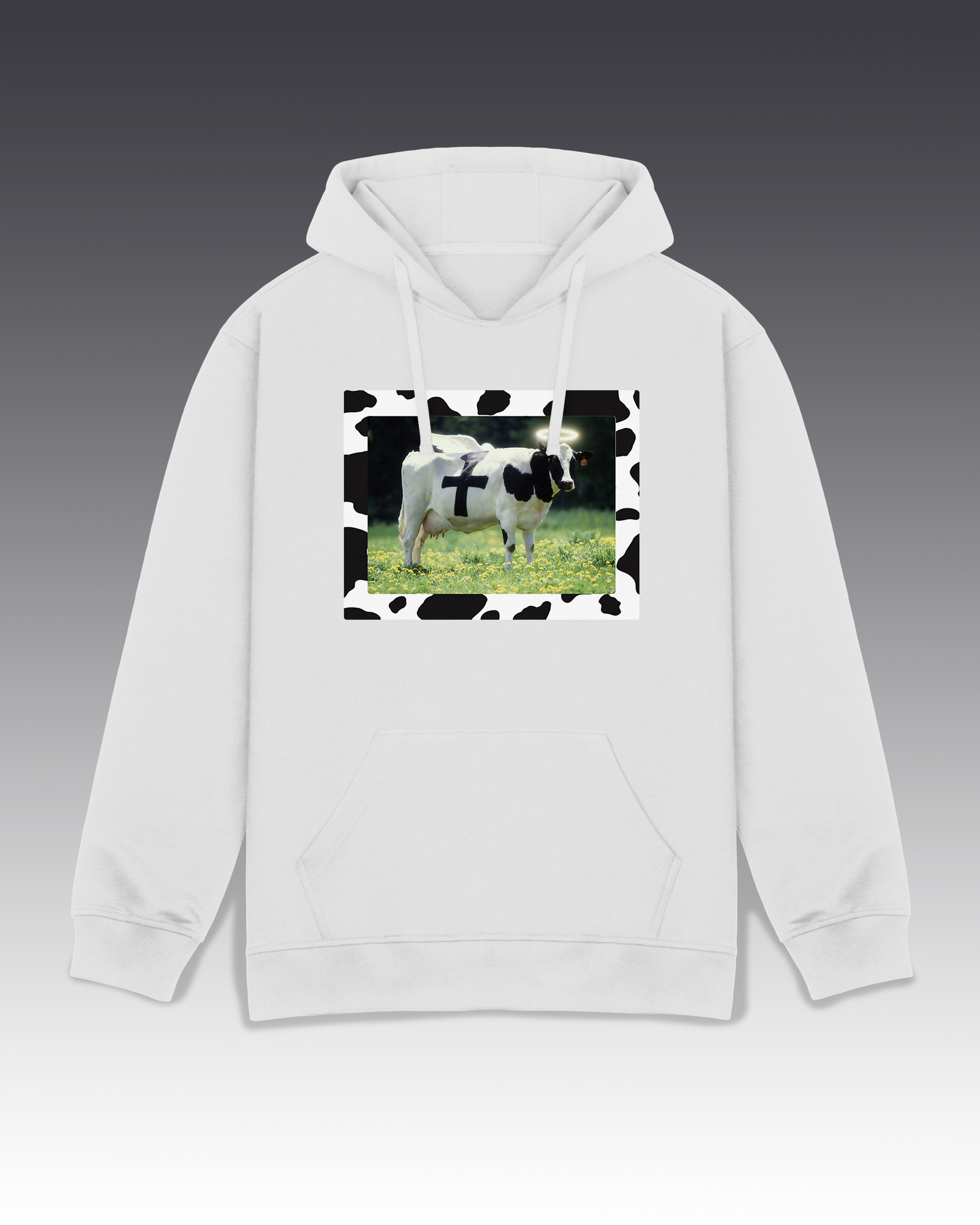 DIYANYONE Original Surreal Hoodie: Holy Cow Angel with Black Cross