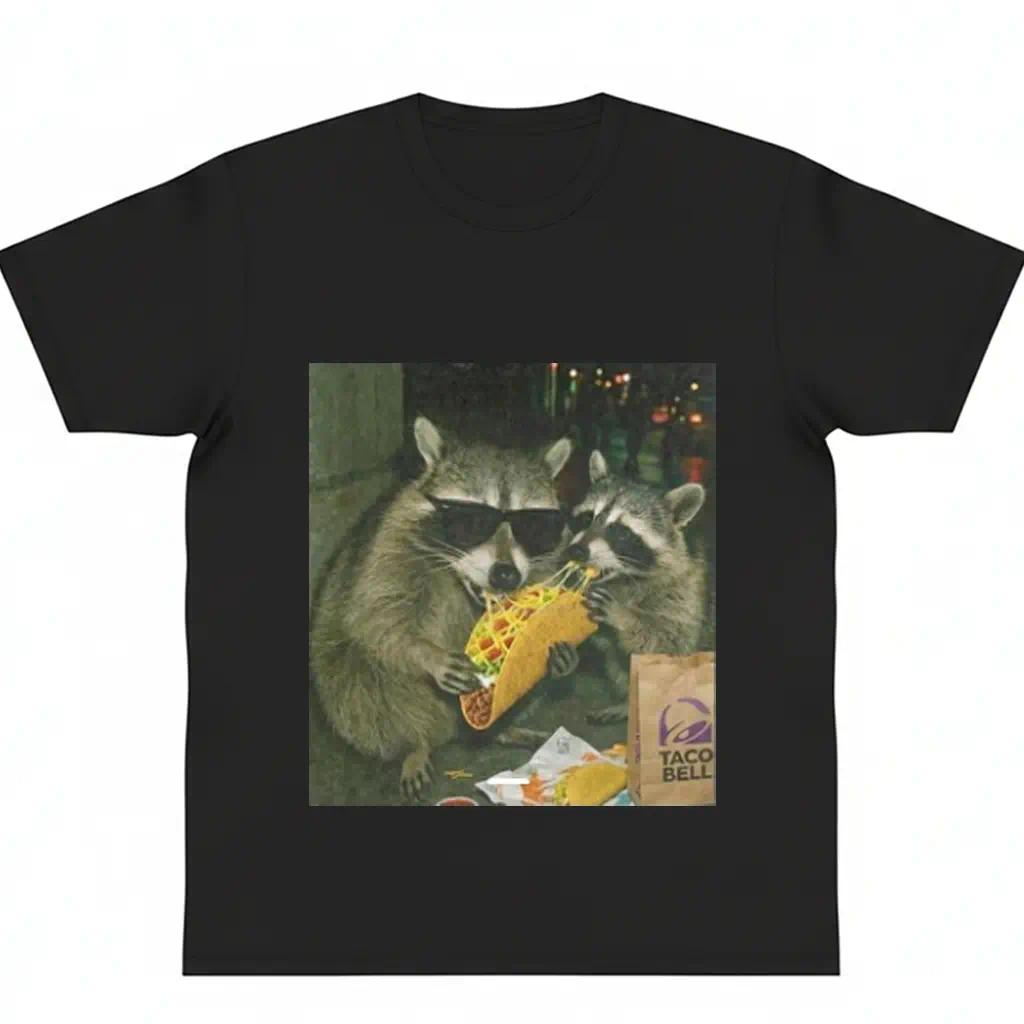 Cute Raccoon Taco T-Shirt, Funny Animal Meme Graphic Tee, Unisex Y2K Casual Top, Soft Cotton Streetwear