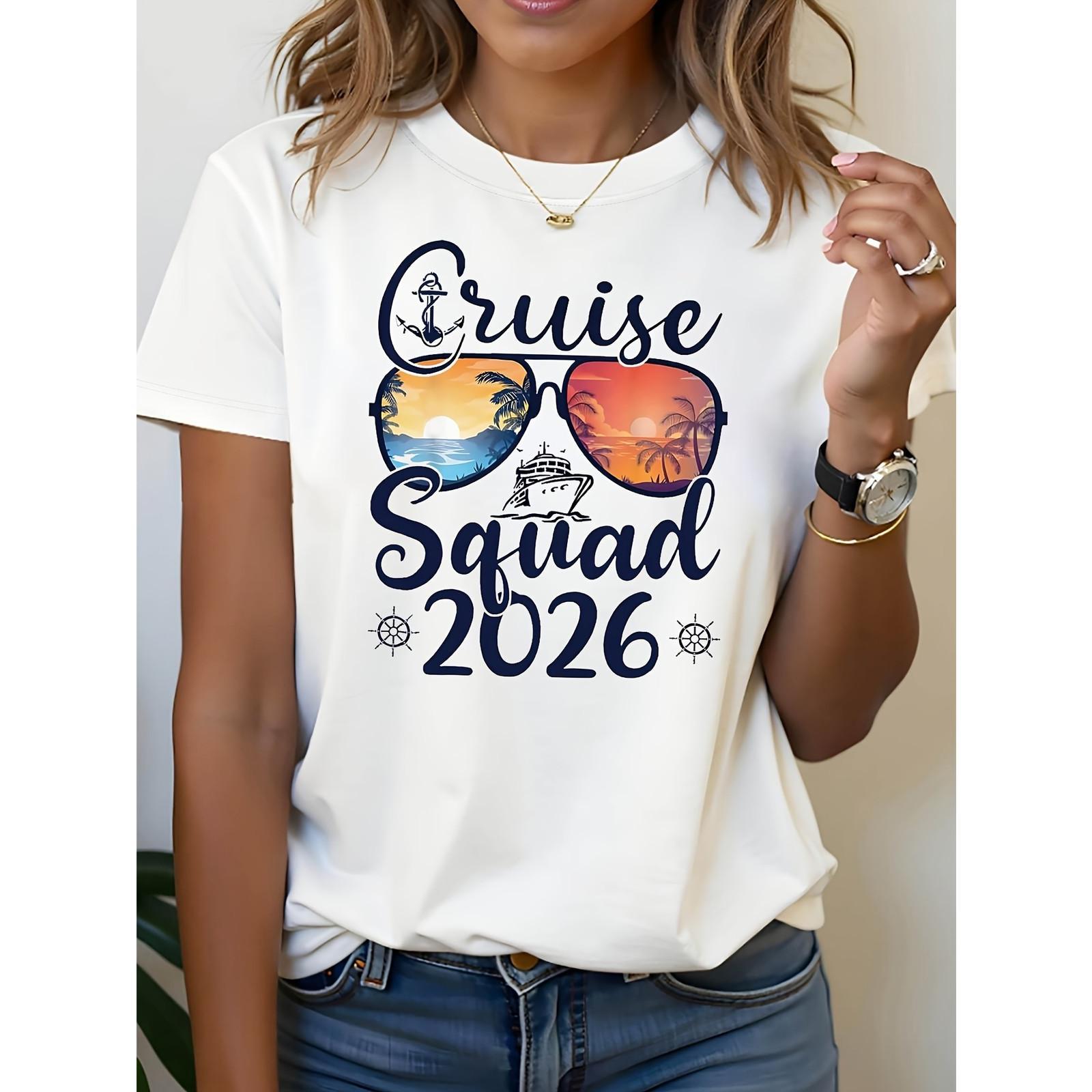 Cruise Squad 2026 Summer Vacation Matching Family Trip Graphic Tee Retro Cartoon Ship Beachwear Gift Unisex Crew Neck Short Sleeve Top