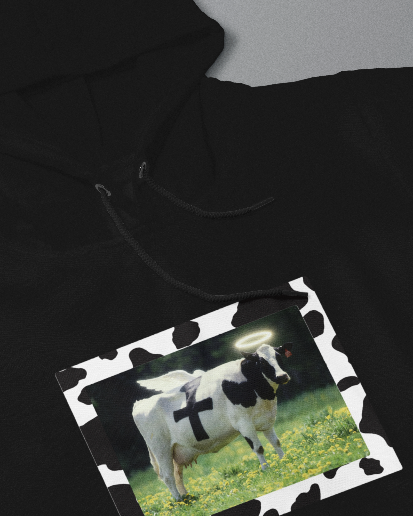 DIYANYONE Original Surreal Hoodie: Holy Cow Angel with Black Cross