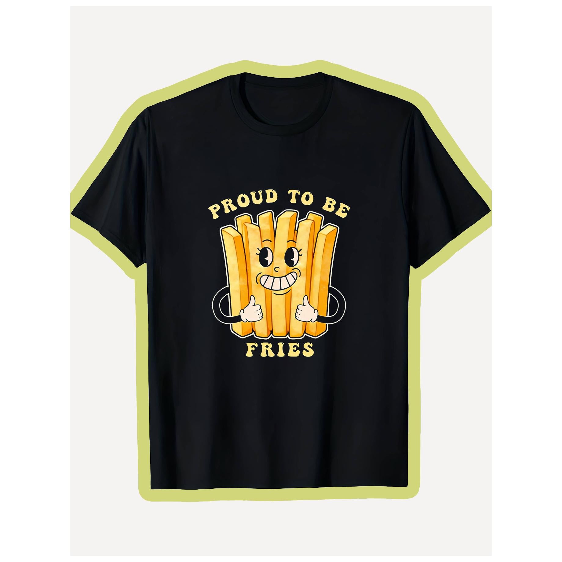 Fun French Fries TShirt, Featuring a Round Neck Both Men And Women, It Offers a Casual, Perfect for Commuting, Gatherings with Friends