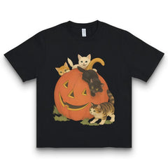 Cotton Vintage 90s Cat Halloween Shirt, Retro Cute Cats Fall Vibes T-shirt, Vintage Jack-o-lantern Graphic Tee, Cat Lovers Outfits