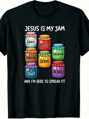 Jesus Is My Jam Colorful Jam Jars Graphic T-Shirt, Unisex Soft Cotton Crew Neck Top, All Season Christian Faith Tee, Casual Church Outfit for Bible Believers