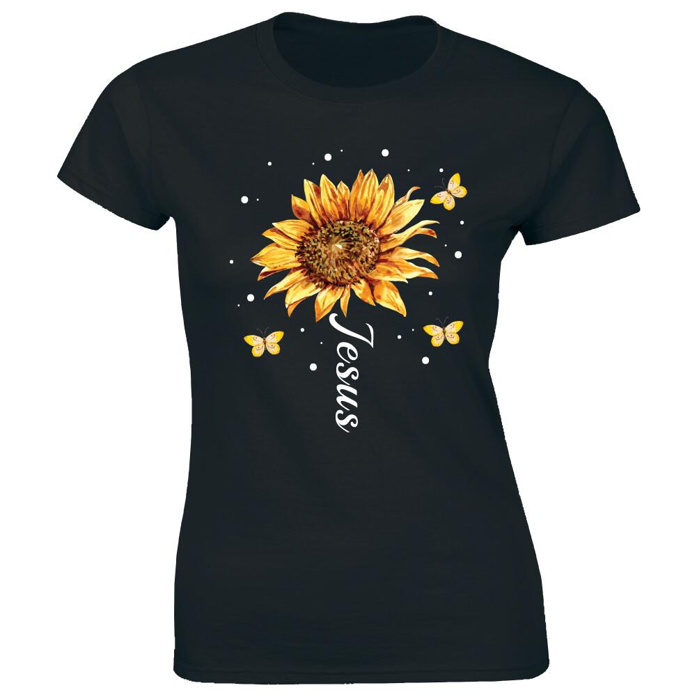 Jesus With Sunflower And Butterflies Cute Christian Religious Unisex Tee