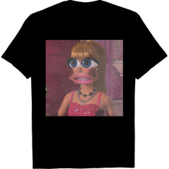 Quirky Doll face meme Print T-Shirt - Retro American Street Style Graphic Tee, Unisex Summer Casual Top