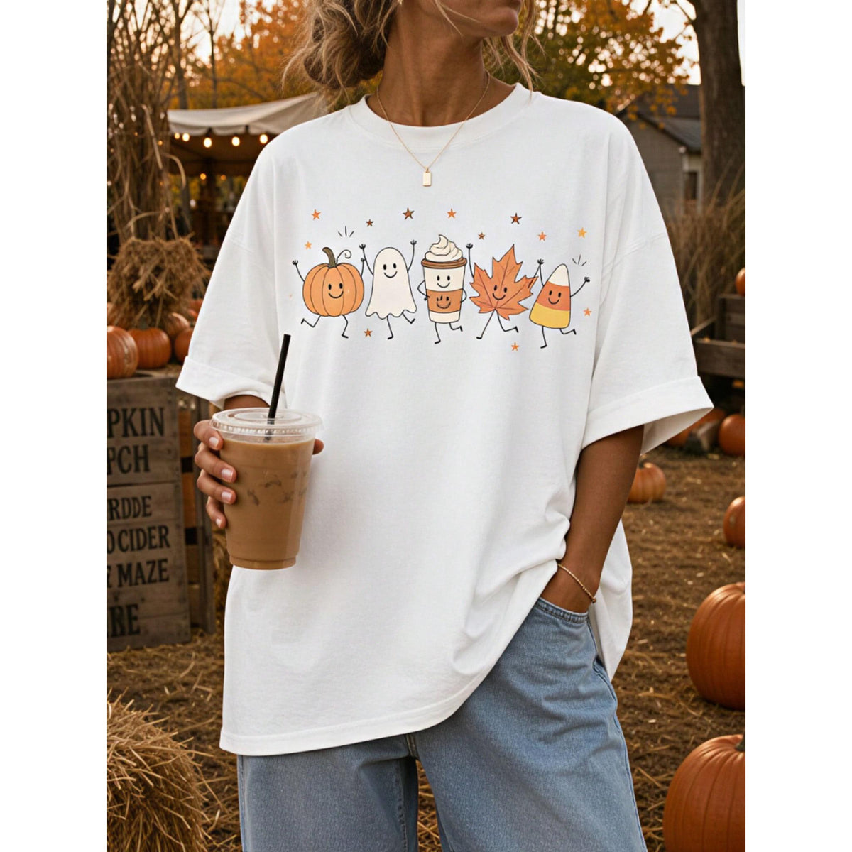 Retro Fall Doodles Shirt Cute Pumpkin Tshirt Funny Ghost Halloween Shirt Pumpkin Spice Tee Preppy Fall Shirts