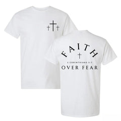 Faith Over Fear T-Shirt, 2 Corinthians 5:7 Jesus Bible Verse 2 Sides Shirt, Trendy Unisex Cross Christian Shirt Jesus Lover Graphic Tee