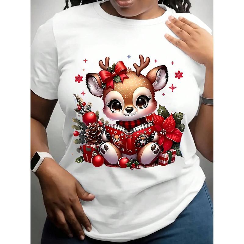 Christmas Cute Reindeer With Gift Box & Ornaments T-Shirt
