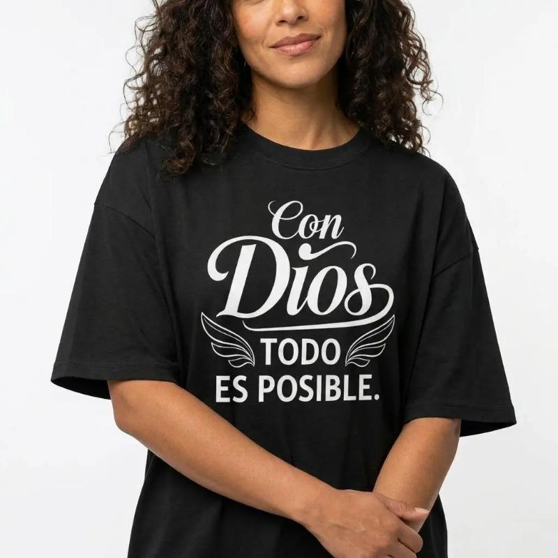 Spanish Christian Graphic Tee Women Plus Size Faith Shirt Con Dios Todo Es Posible