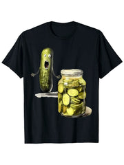 Funny Pickle Jar Horror Face T-Shirt - Hilarious Pickled Food Design with Wide-Eye Pickle & Cucumber Characters