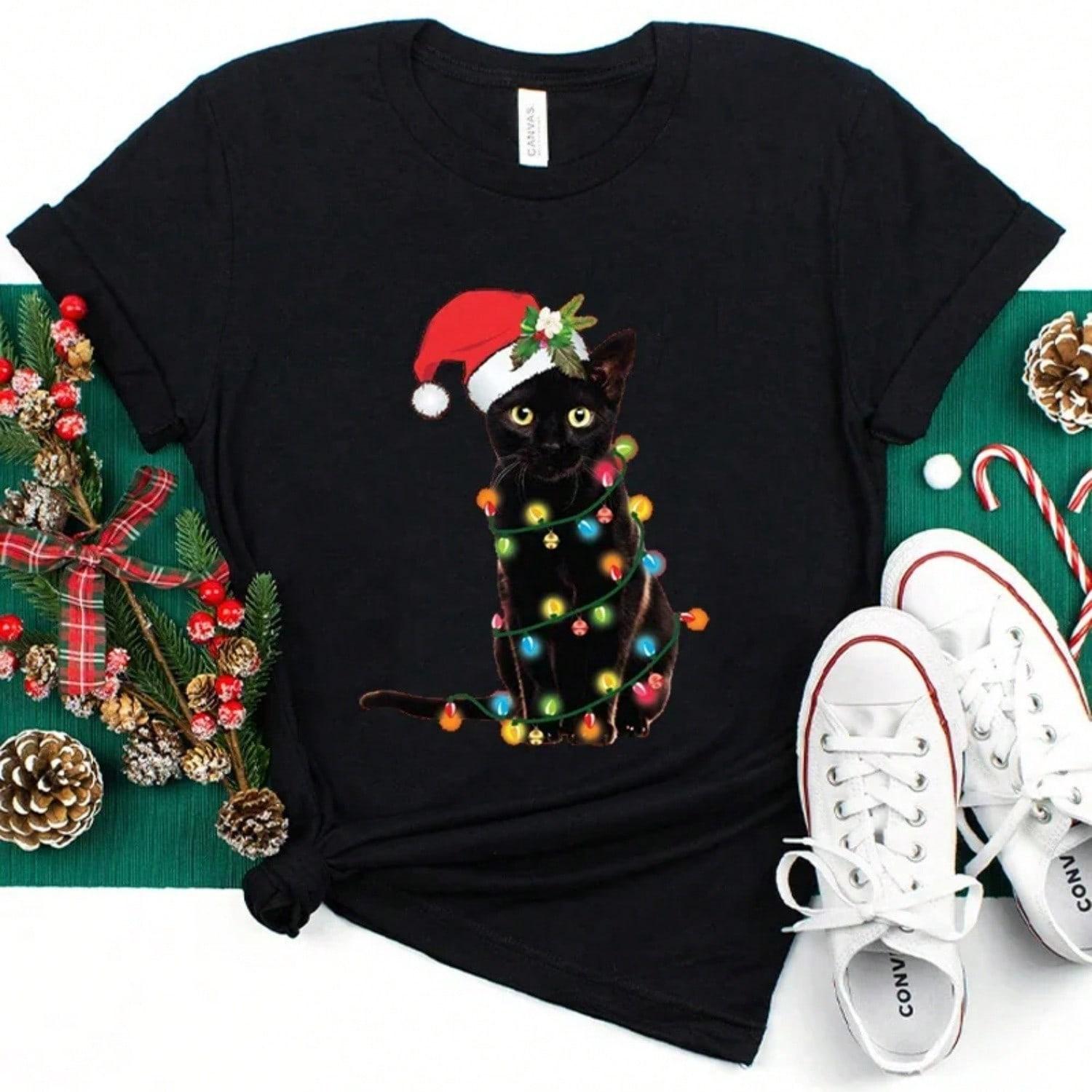 Fashion Trendy T Shirt Short Sleeve Tees For Women Funny Christmas Lights Cat T Shirts Female Korean Casual Streetwear T-Shirt