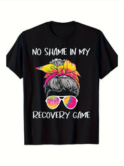 Mens Recovery Tshirt No Shame in My Recovery Game Slogan Sobriety Gift with Ribbon 12 Step Meeting Apparel Loose Fit Casual Streetwear