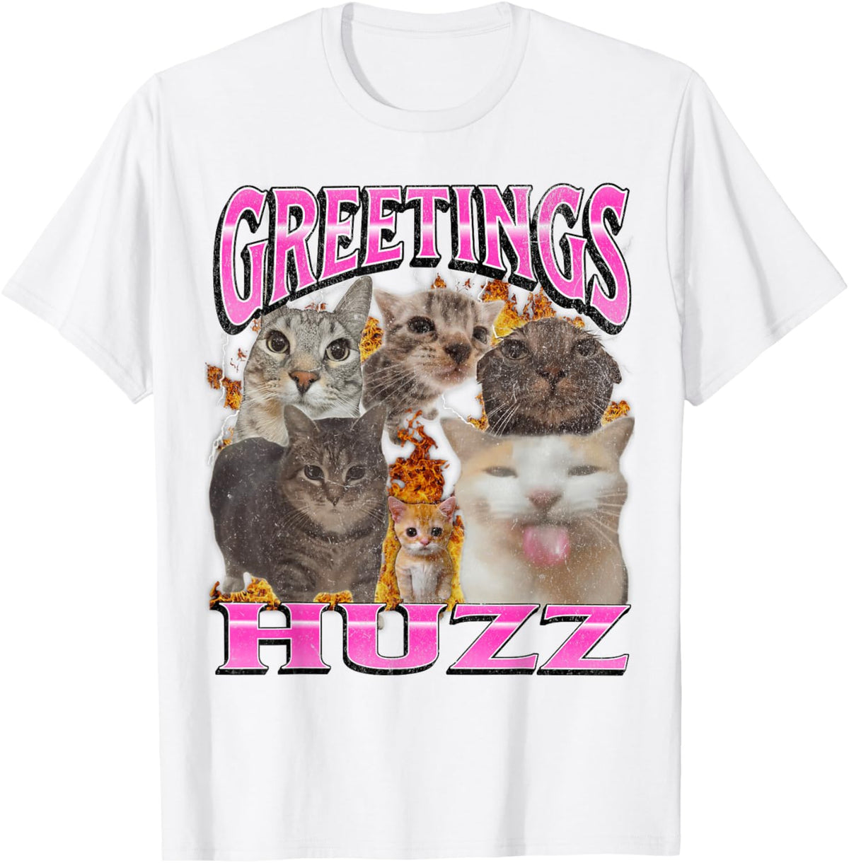 Greetings Huzz Funny Cat Meme Graphic Men Women T-Shirt