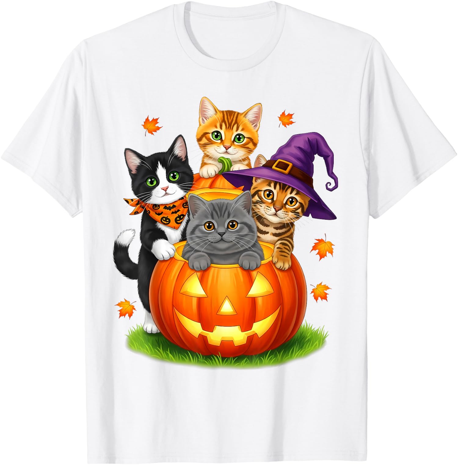 Cute Kittens Pumpkin Halloween Spooky Season Unisex T-Shirt