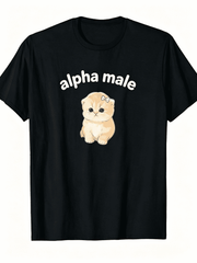 Alpha Male Kitten Ironic Cat Funny T-Shirt | Funny Crew Neck Tee with Stylish Print Casual And Comfortable Travel Clothing for Fashion Enthusiasts Ideal