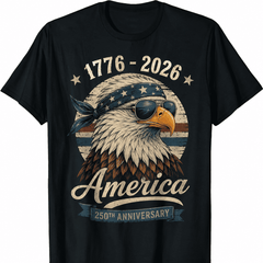 America 250th Anniversary Eagle Sunglasses Graphic T-Shirt, 1776-2026 Patriotic Independence Celebration Freedom Tee for Men and Women