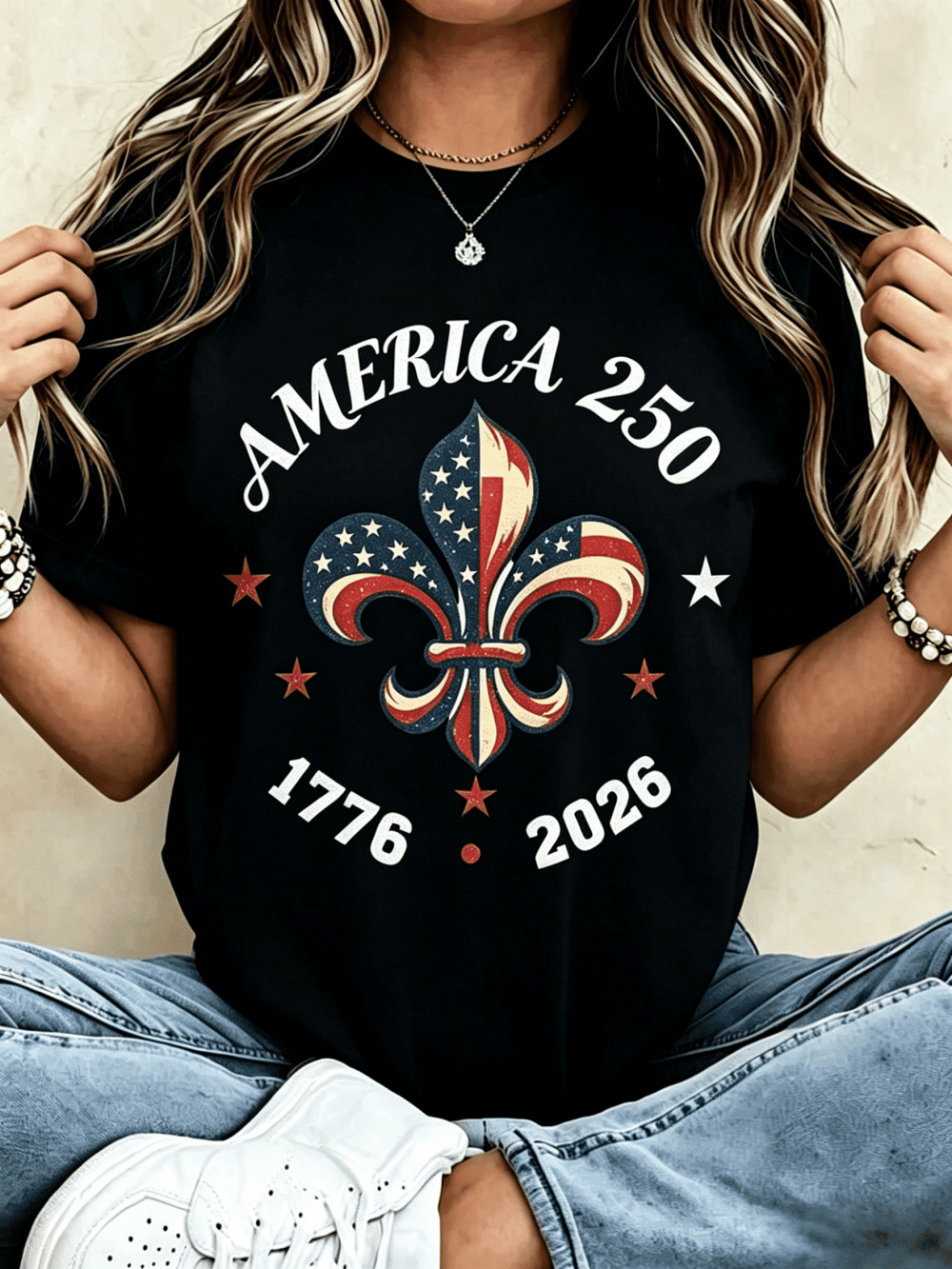 America 250th Anniversary Graphic T-Shirt, 1776-2026 Vintage USA Flag Fleur De Lis Star Patriotic Print Short Sleeve Tee, Casual White Top for Women Men US Independence Celebration