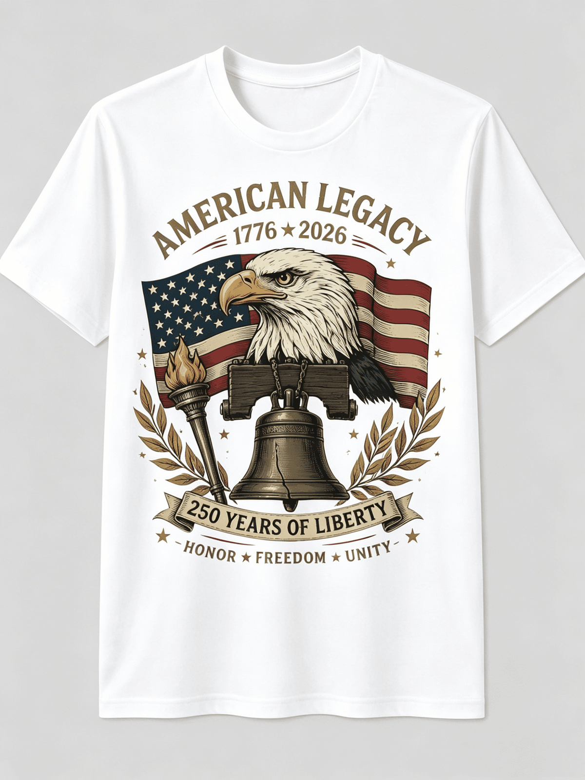 American Legacy 1776-2026 Bald Eagle Liberty Bell USA Flag T-Shirt 250 Years of Liberty Honor Freedom Unity Vintage Patriotic Short Sleeve Tee