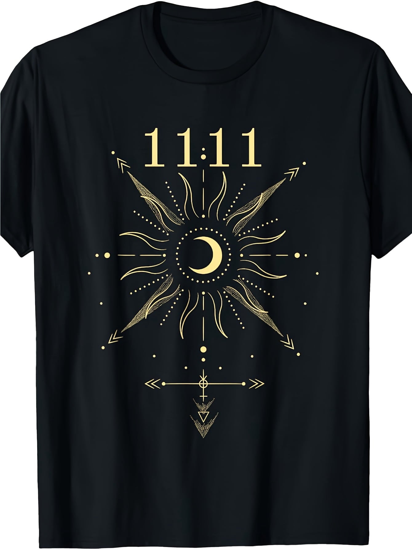 Angel Number 1111 Numerology Spiritual T-Shirt - 100% Limited Edition Retro Graphic Tee with Celestial Sun