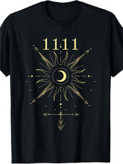 Angel Number 1111 Numerology Spiritual T-Shirt - 100% Limited Edition Retro Graphic Tee with Celestial Sun
