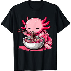 Kawaii Axolotl Eating Ramen Noodles men women T-Shirt
