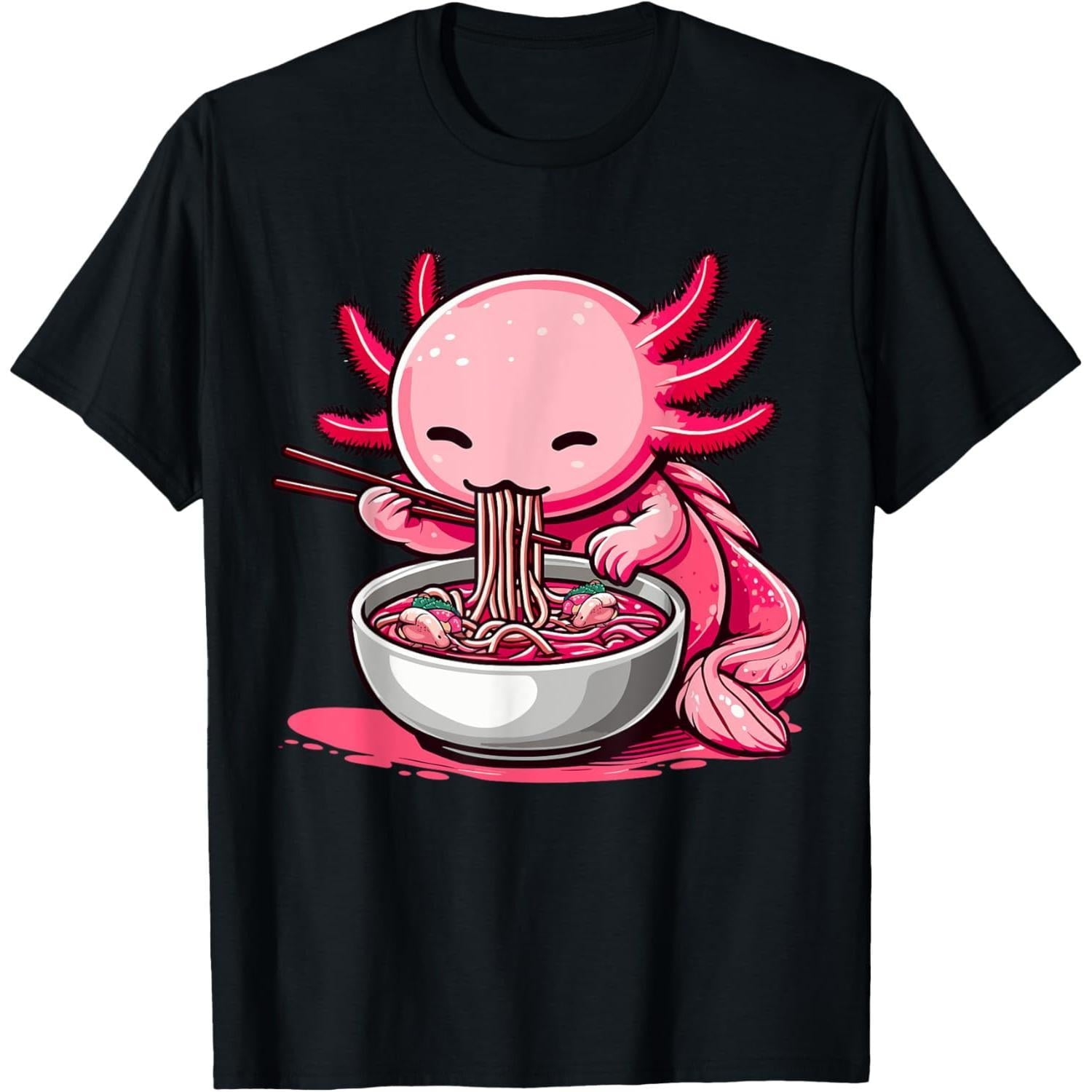 Anime Kawaii Axolotl Eating Ramen Noodles Kids Teen Girl Boy T-Shirt