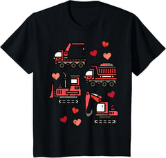 Kids Valentines Day Construction Trucks Funny Boys Kids Toddler T-Shirt