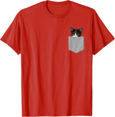 Cute Cat Peeking In Pocket Lover Funny Present Comedy Unisex T-Shirt