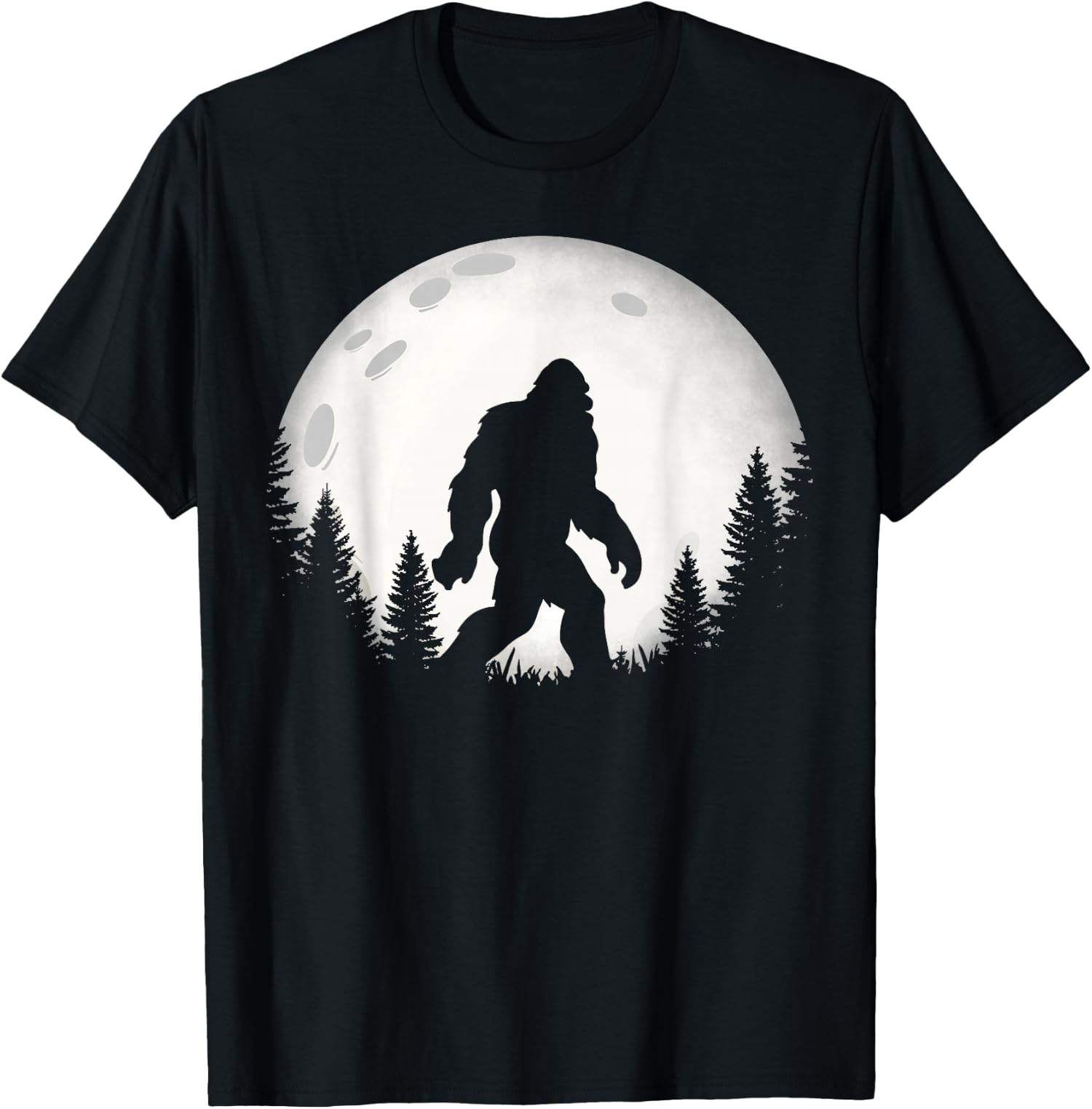 Funny Bigfoot Hiking Walking Moon Forest Trees Unisex T-Shirt