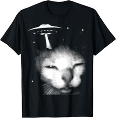 Alien Cat Meme UFO Vintage Graphic Tee Y2K Funny Silly Cat T-Shirt