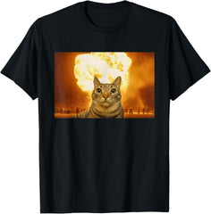 Funny Cat Explosion Meme Brain Rot Men Women Humor T-Shirt