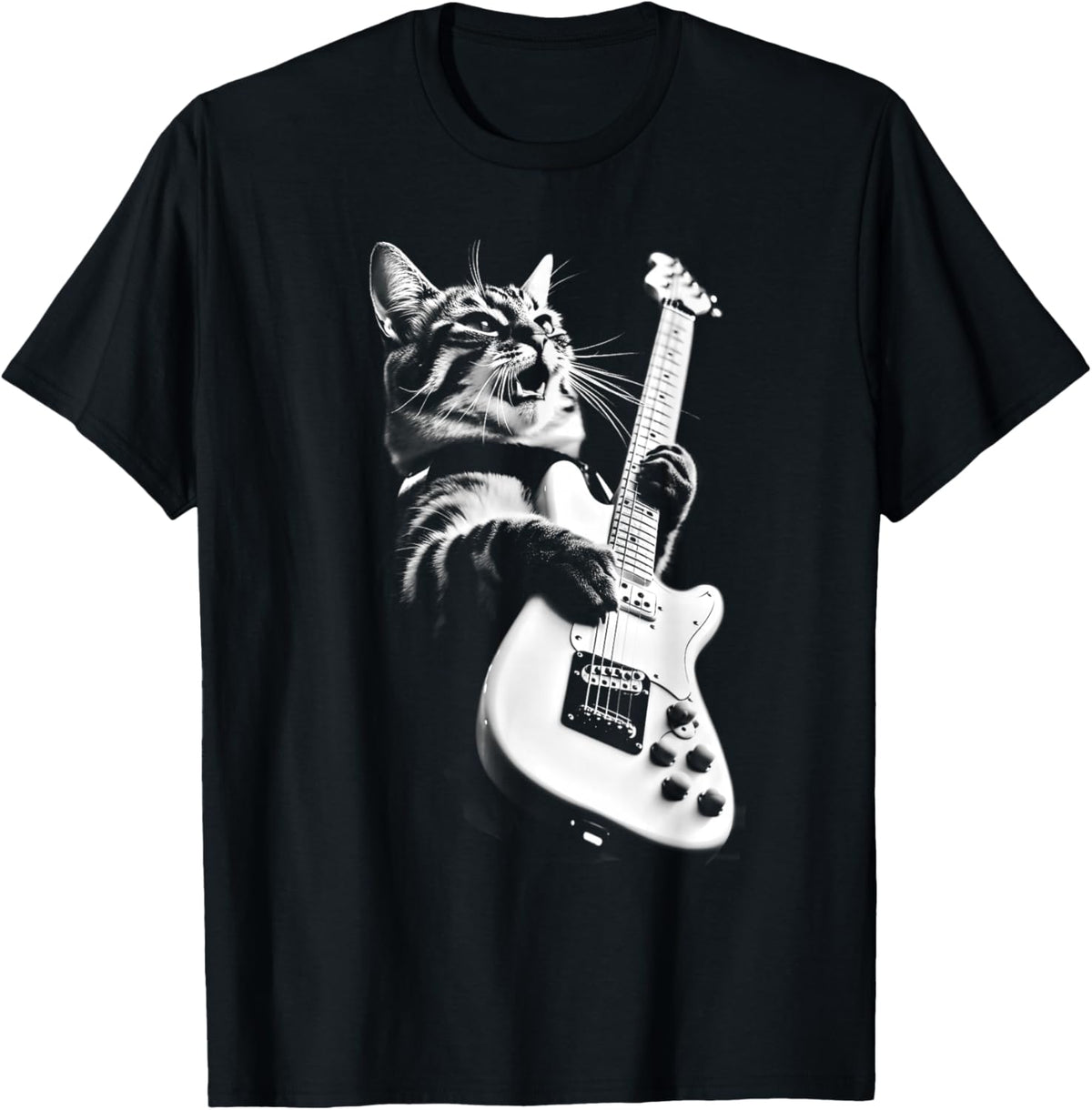 Unknown Designer Rock Cat Playing Guitar - Funny Guitar Cat T-Shirt