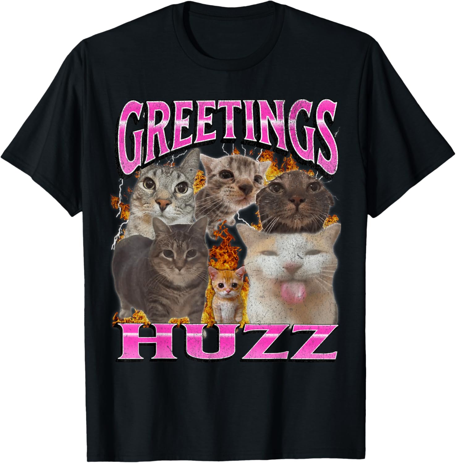 Greetings Huzz Funny Cat Meme Graphic Men Women T-Shirt