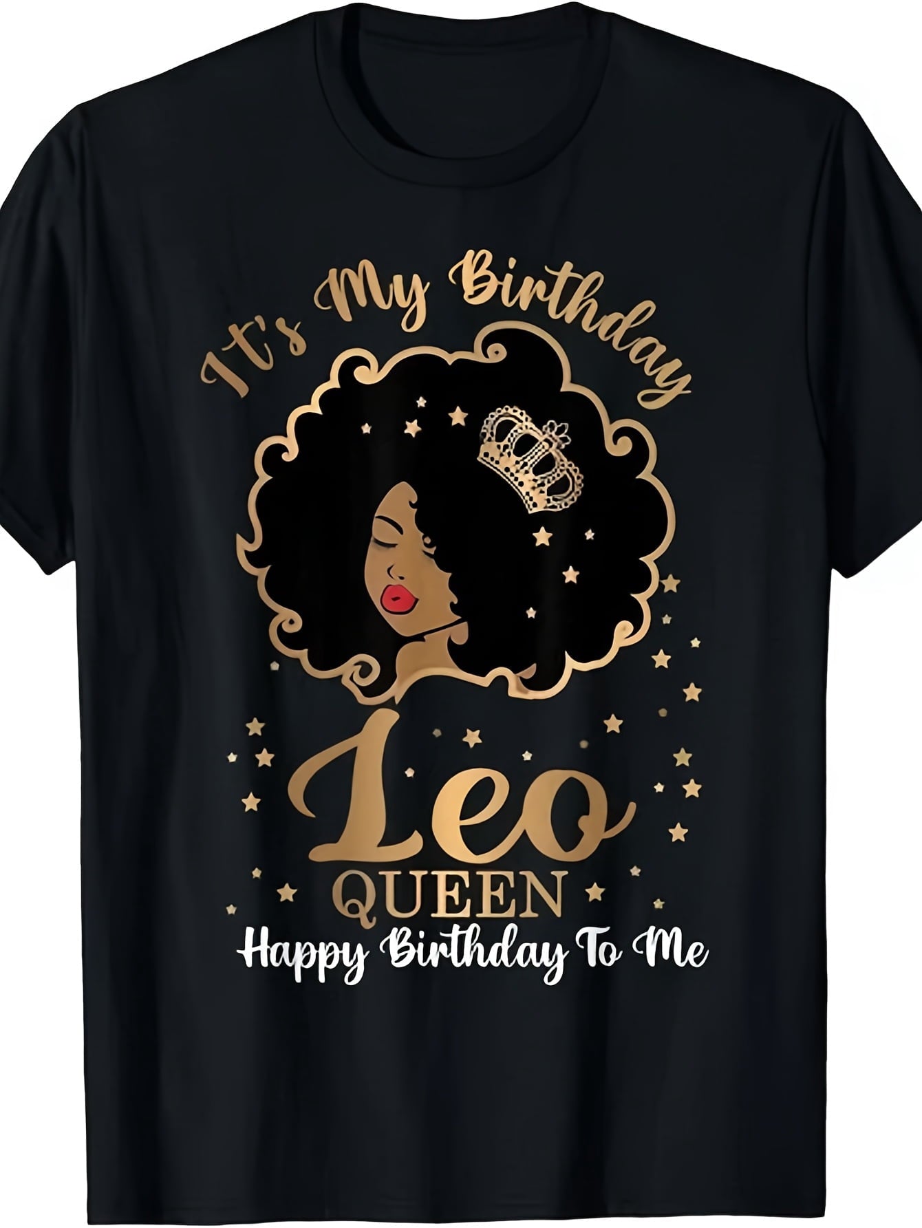 It's My Birthday Leo Queen Astrology Zodiac Graphic Tee for Men Women, Lion Horoscope Sign Short Sleeve T-Shirt, Casual Crew Neck Top for Leo Birthday Gift