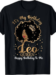 It's My Birthday Leo Queen Astrology Zodiac Graphic Tee for Men Women, Lion Horoscope Sign Short Sleeve T-Shirt, Casual Crew Neck Top for Leo Birthday Gift