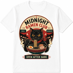 Black Cat Ramen Graphic T-Shirt for Men and Women, Vintage Food Lover Tee, Retro Noodle Bowl Print Casual Short Sleeve Top
