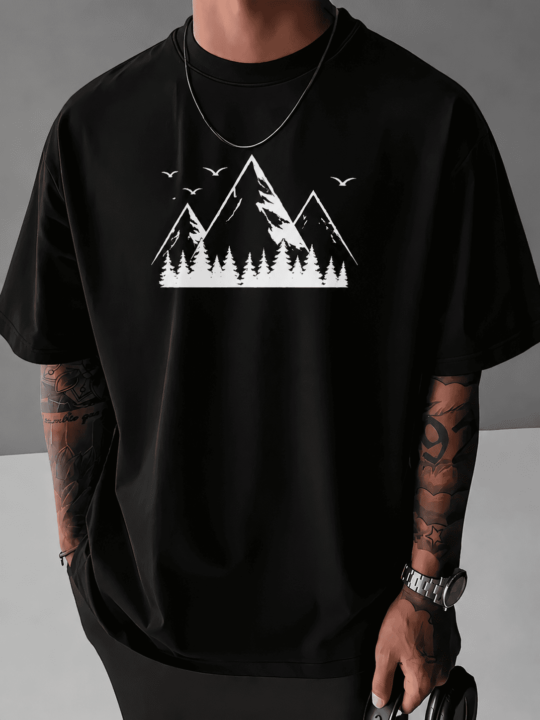 Black Mountain Graphic T-Shirt for Men Casual Streetwear Short Sleeve Tee