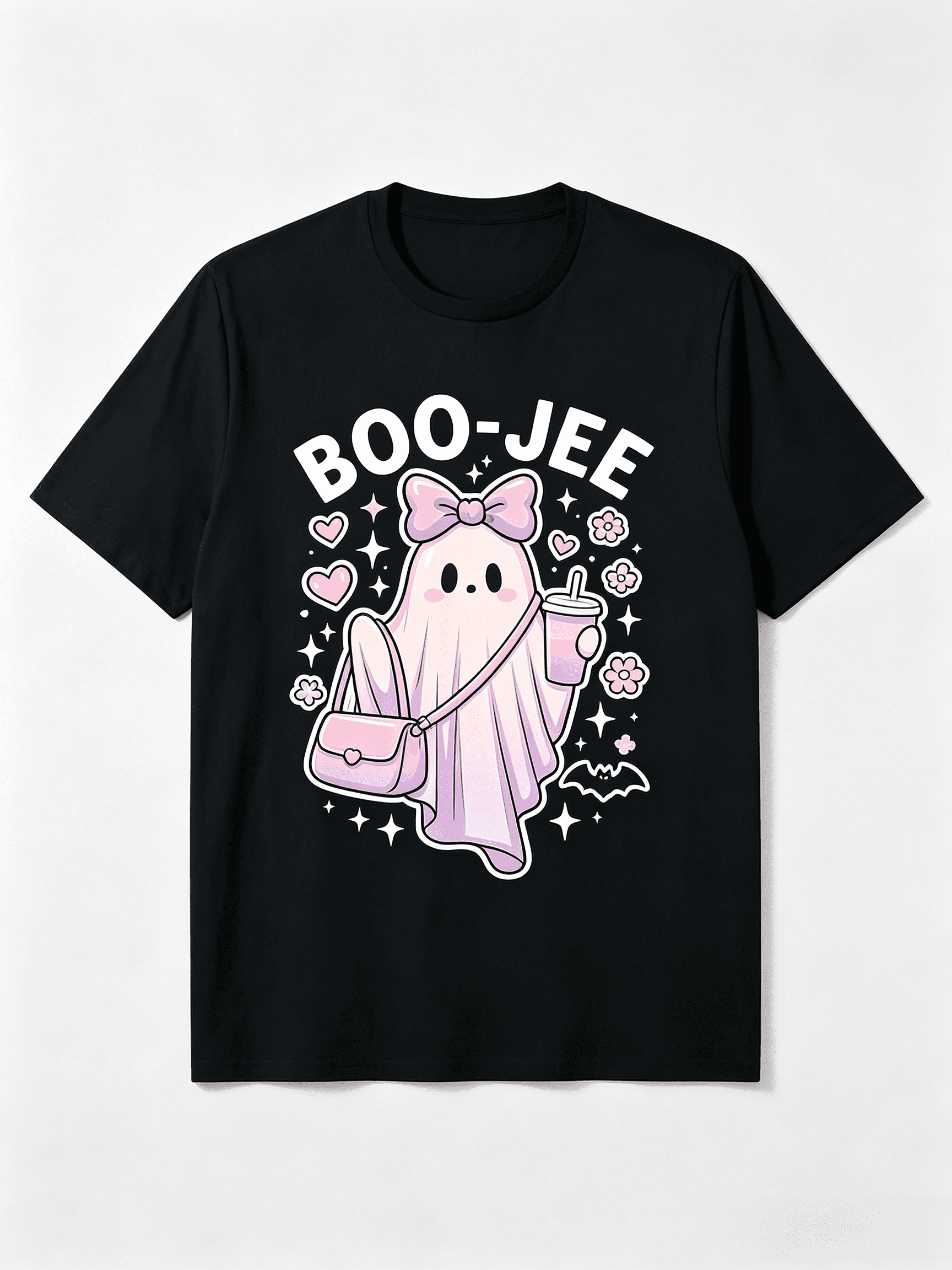 Boo-Jee T-Shirt Cute Pastel Ghost Pink Bow Halloween Tee