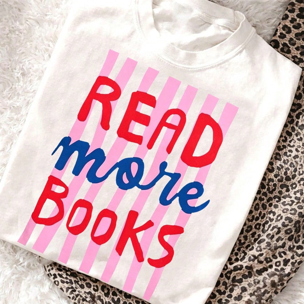 Bookish T Shirt Women Read More Books Graphic Tee Cute Book Lover Gift Top Librarian Bookworm Tshirt