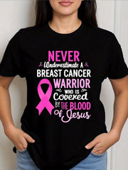 Breast Cancer Awareness T-Shirt| Faith Pink Ribbon & Verse Design ' Blood Cancer Fighter Tee, Casual Short Sleeve Top