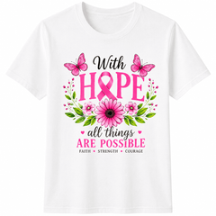 Breast Cancer Awareness T-Shirt for Women, Pink Ribbon Hope Floral Graphic Tee, Inspirational Faith Shirt, Survivor Support Gift, Butterfly Flower Casual Short Sleeve Top